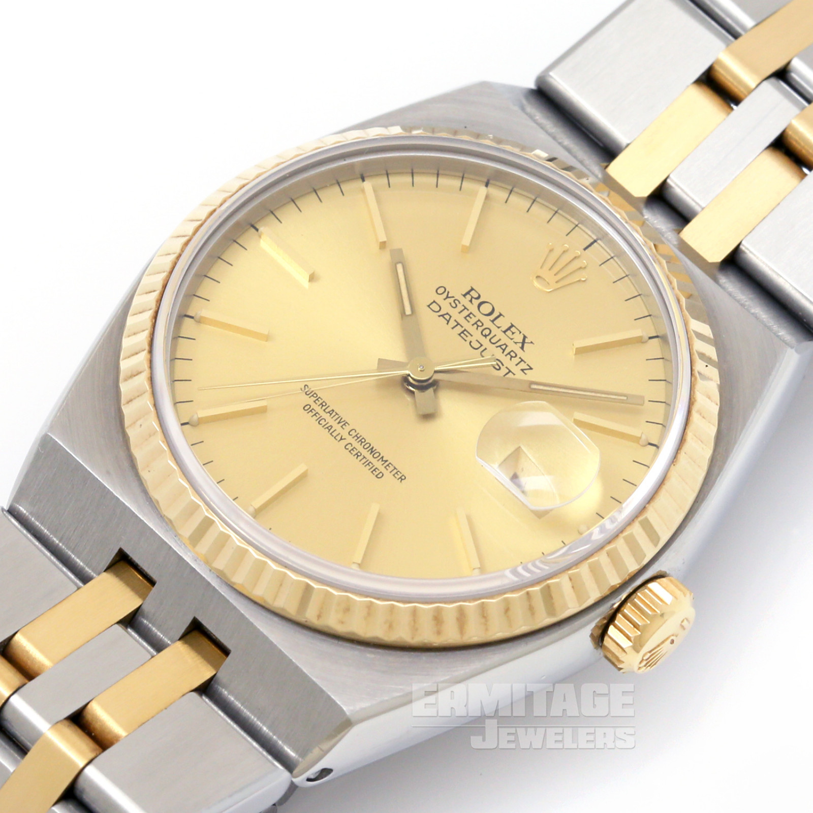 Pre-Owned Rolex Datejust Oysterquartz 17013 Stainless Steel, 18kt Yellow Gold & Stainless Steel 36 mm Gold Index